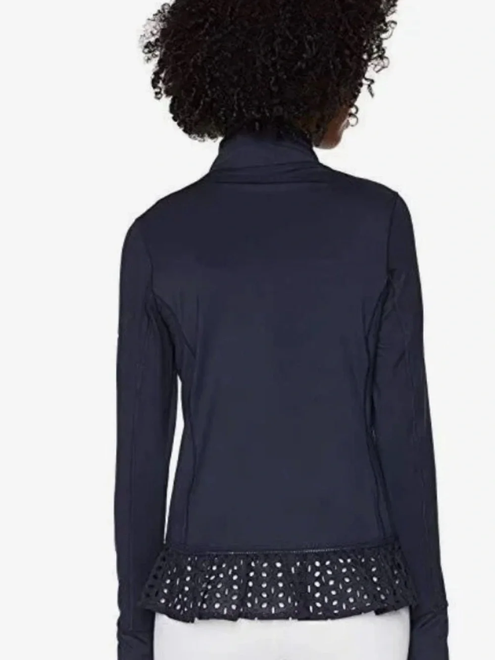 KATE SPADE ♠️ Womens Navy Full-Zip Jacket with Laser-Cut Peplum